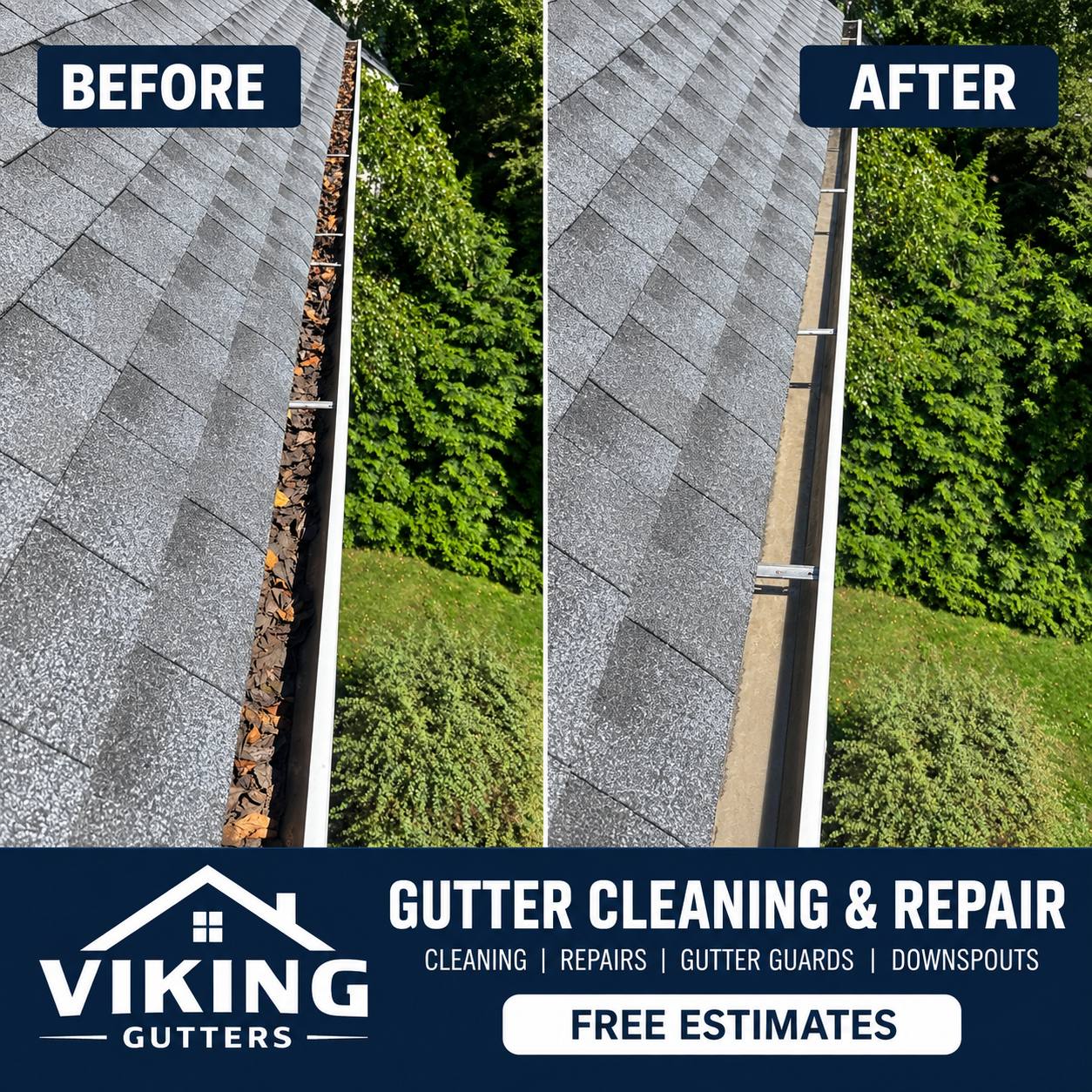 Gutter cleaning · before & after